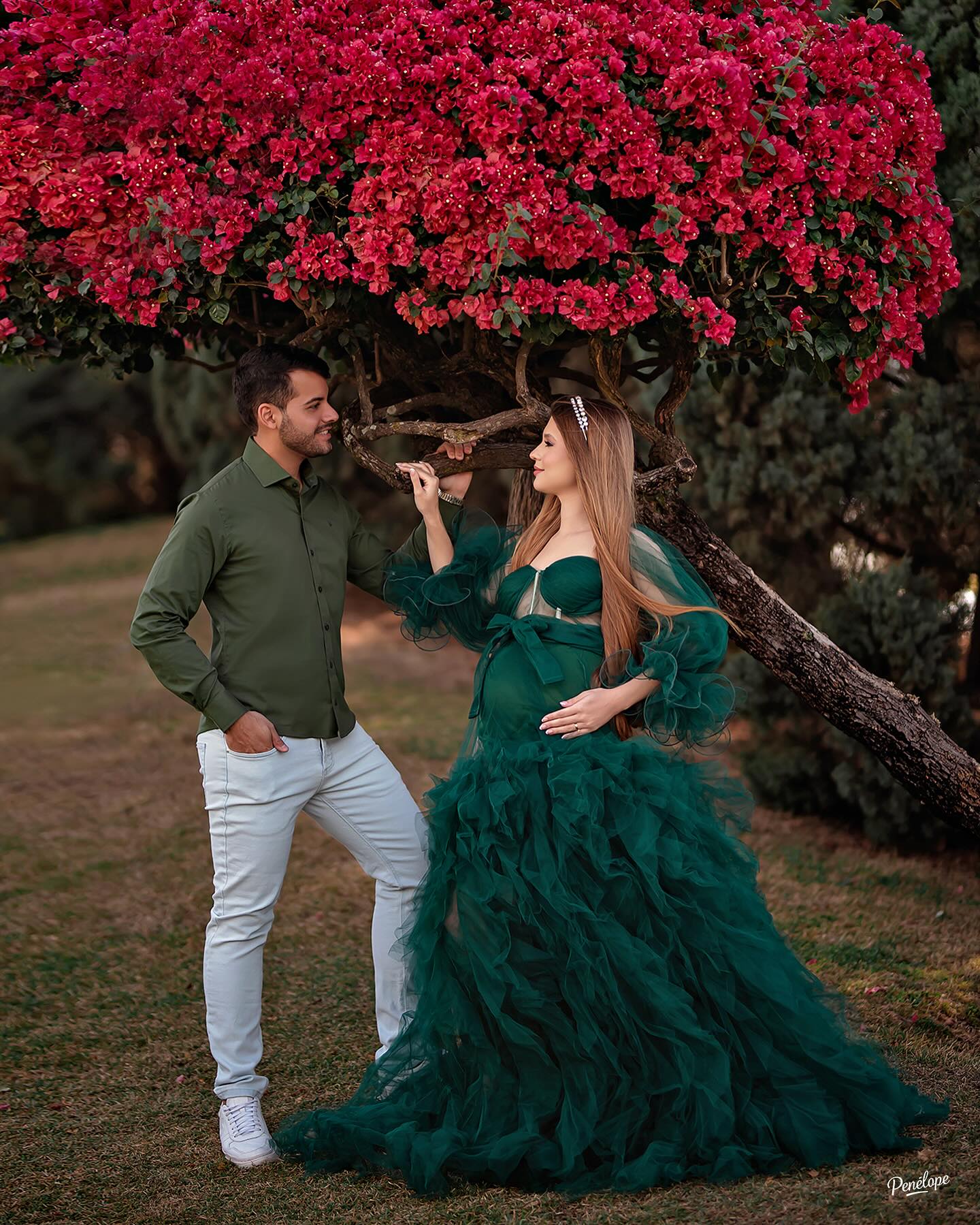 Família Casal Flores Vermelhas Arvore