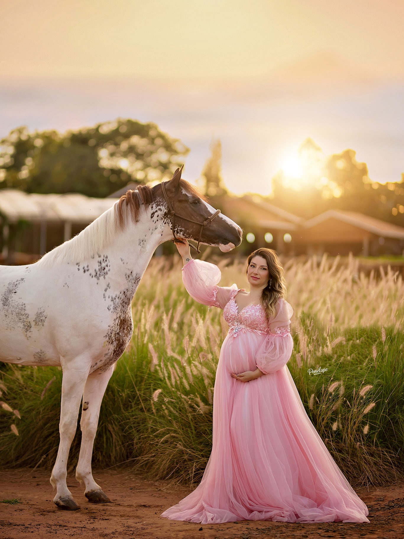 Gestante Rosa com Cavalo no Campo